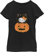 Hello Kitty Girl's Hello Kitty Halloween Pumpkin and Kitty Graphic T-Shirt