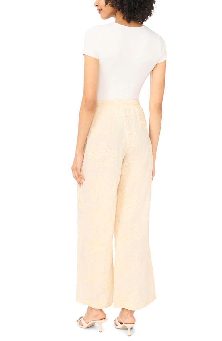 Vince Camuto Embroidered Tie Waist Wide Leg Pants, Alternate, color, Sand Drift