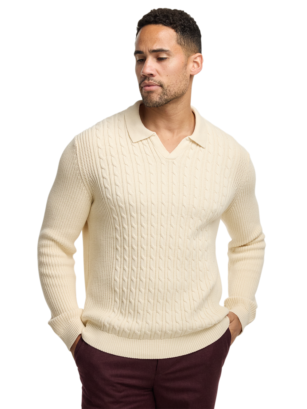 Cotton Cable V-neck Polo - image 2