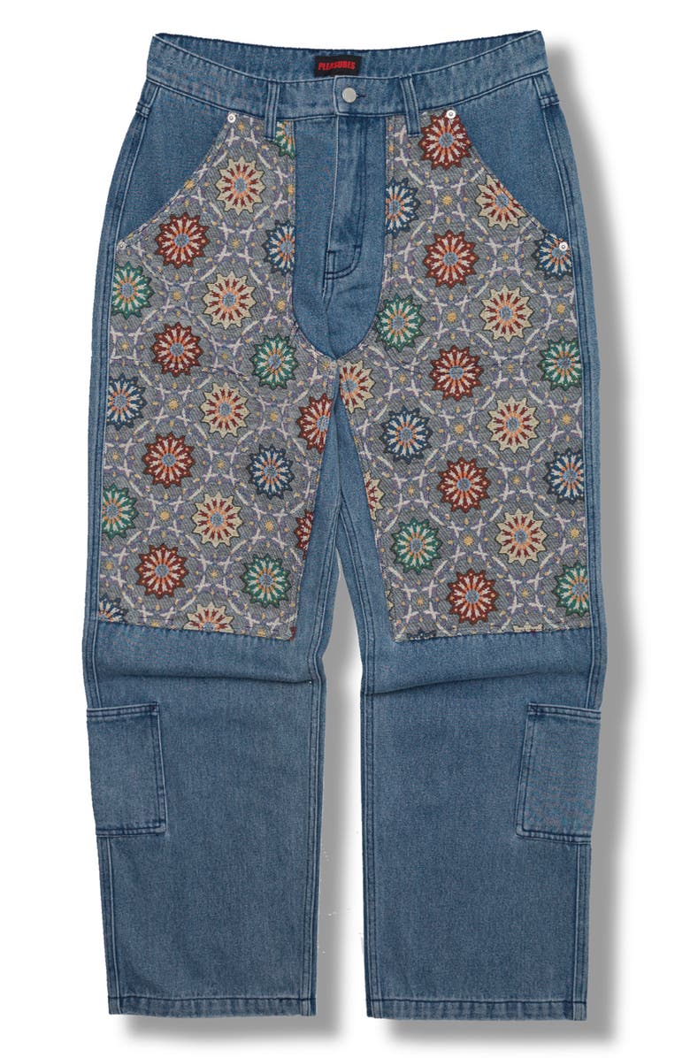 PLEASURES Floral Ultra Wide Leg Jeans, Alternate, color, Indigo