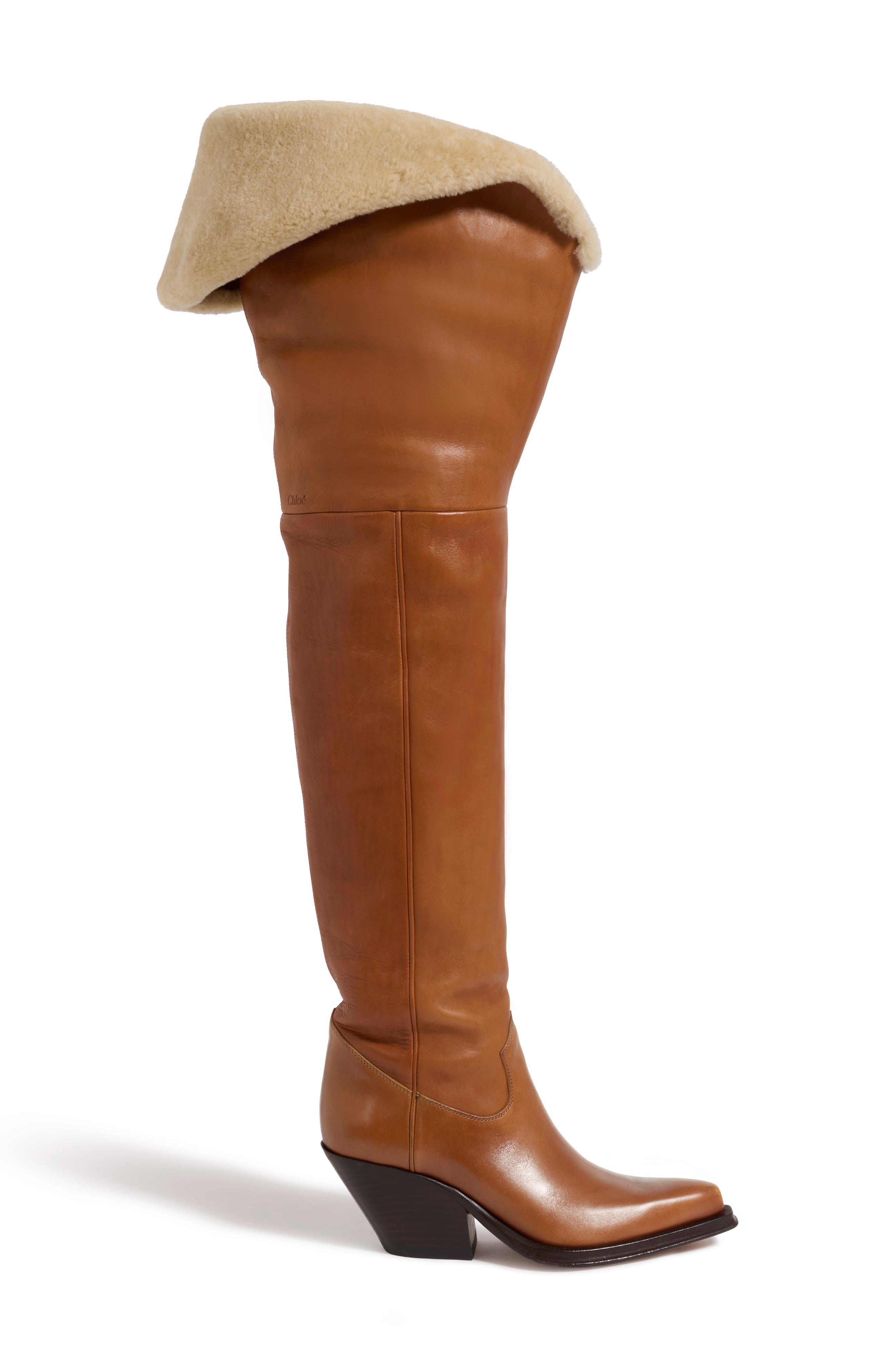 Azelan Genuine Shearling Cuff Over the Knee Boot, Alternate, color, GINGER BROWN