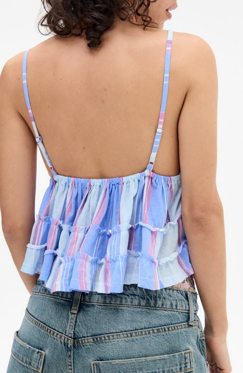 BDG Urban Outfitters Frill Babydoll Crop Camisole, Alternate, color, Blue Stripe