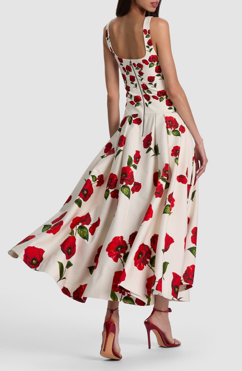 Alice + Olivia Adley Poppy Print Sleeveless Drop Waist Maxi Dress, Alternate, color, Summer Poppy