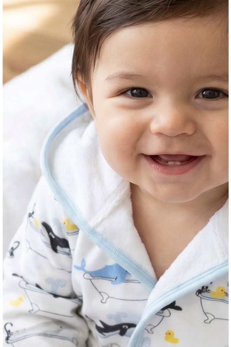 Kids' Robin Organic Cotton Hooded Robe, Alternate, color, OH WHALE
