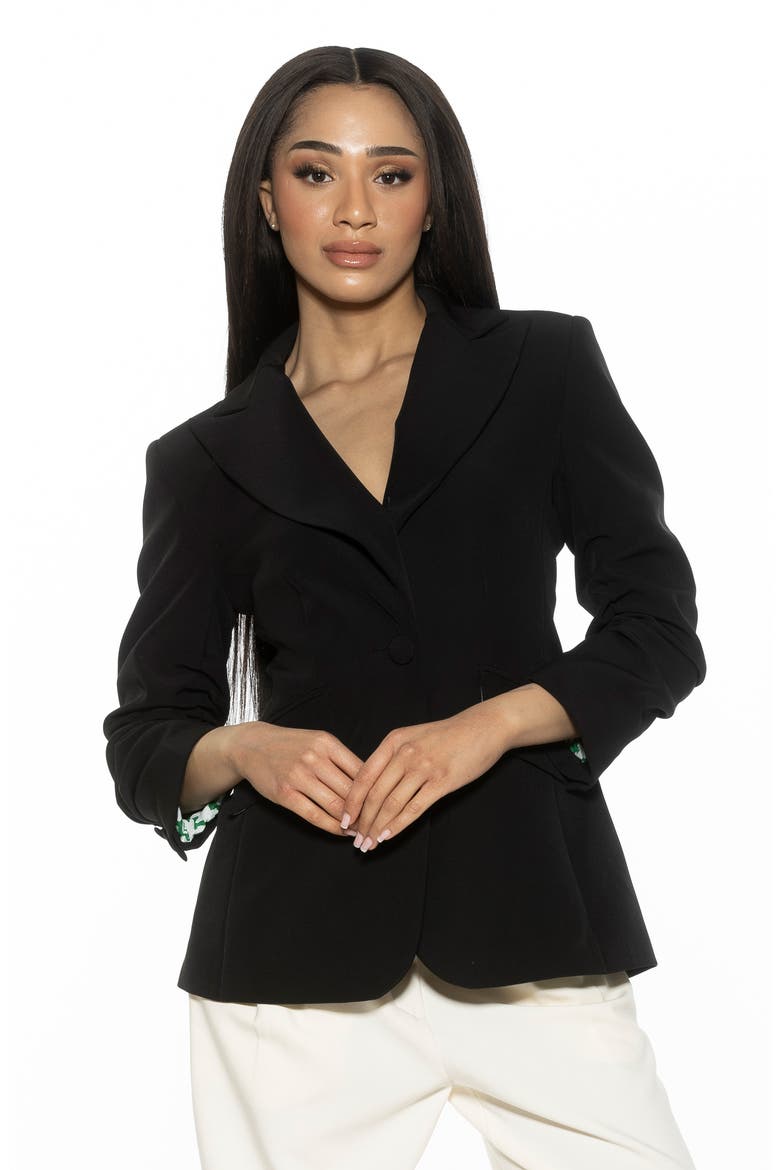 Ruched Sleeve One-Button Blazer, Alternate, color, BLACK