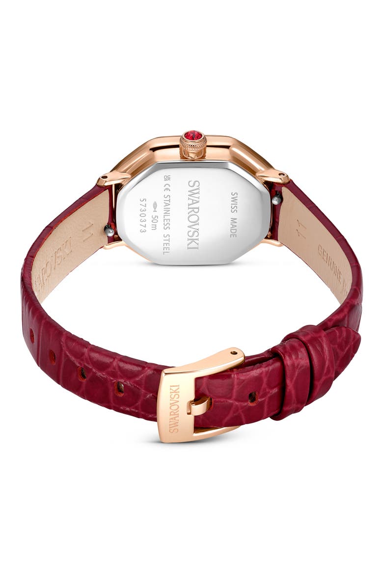 Dextera Mother-of-Pearl Leather Strap Watch, 32mm x 23mm, Alternate, color, RED