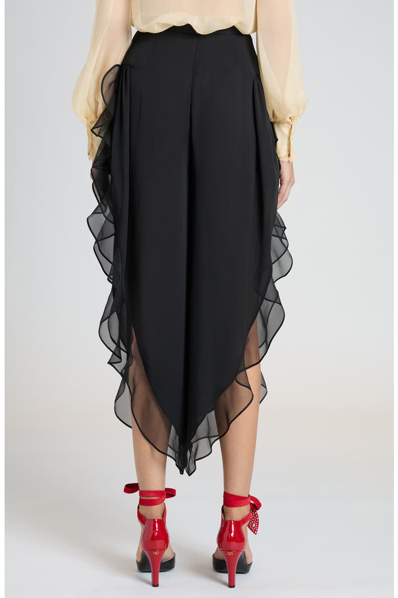 Ruffle Silk Georgette Pants, Alternate, color, NERO