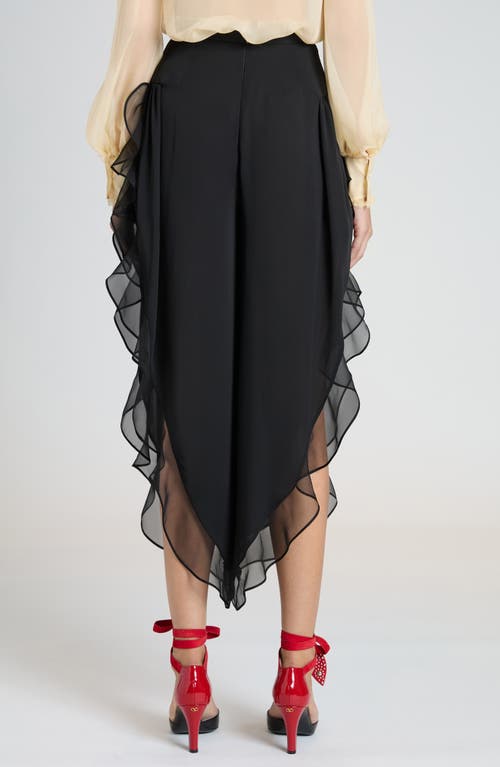 Valentino Ruffled Wide Leg Pants In Nero