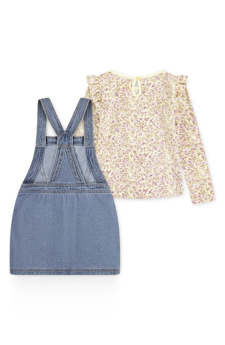 Levi's Kids' Pinafore Denim Overall Dress & T-Shirt Set, Alternate, color, Anise Flower