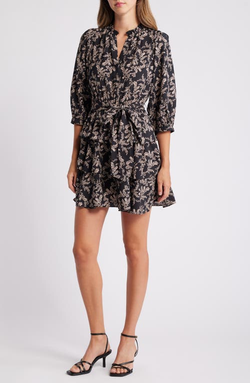 MELLODAY Floral Print Tie Waist Minidress in Black Multi 