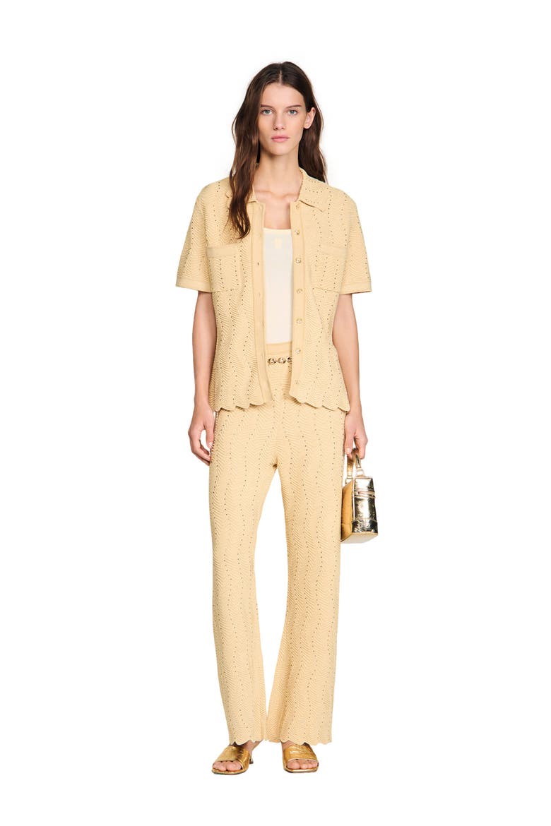 Rhinestone knit trousers, Alternate, color, Gold
