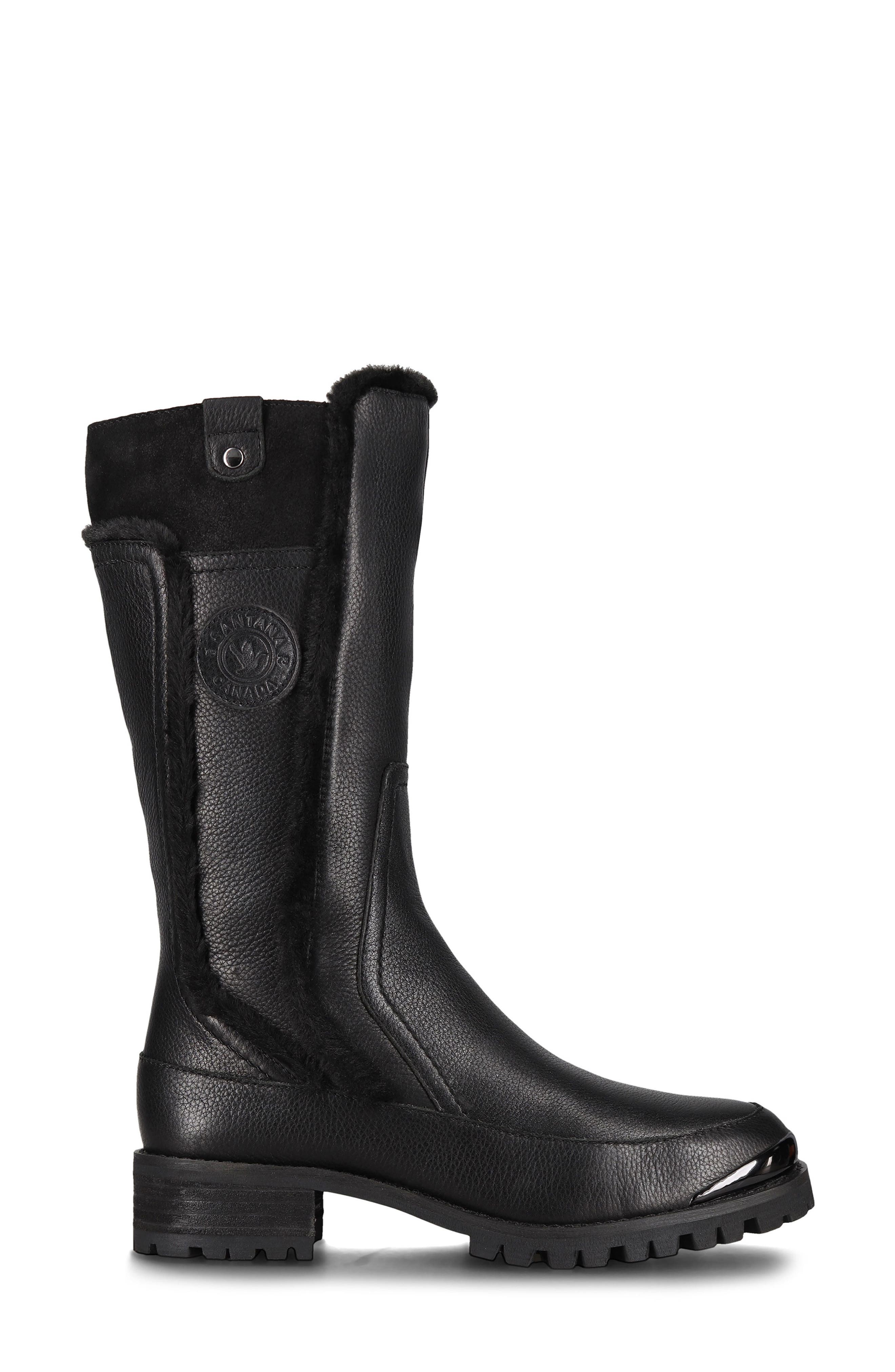 Santana Canada Leather Faux Fur Boot, Alternate, color, Black