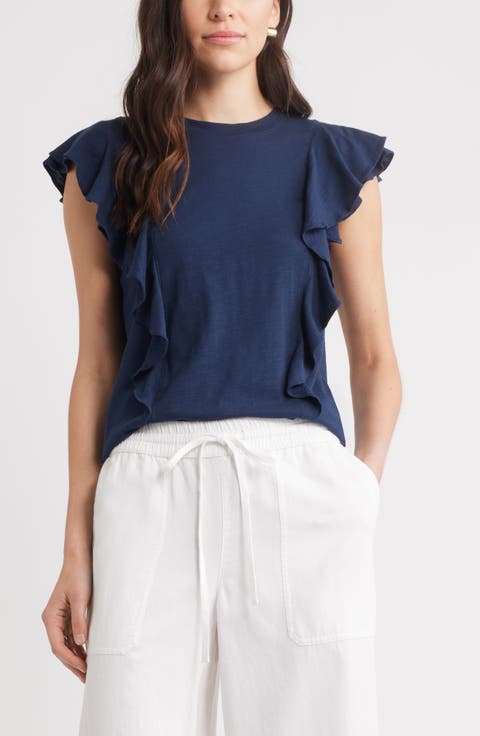 Cascade Ruffle Cotton Blend Top
