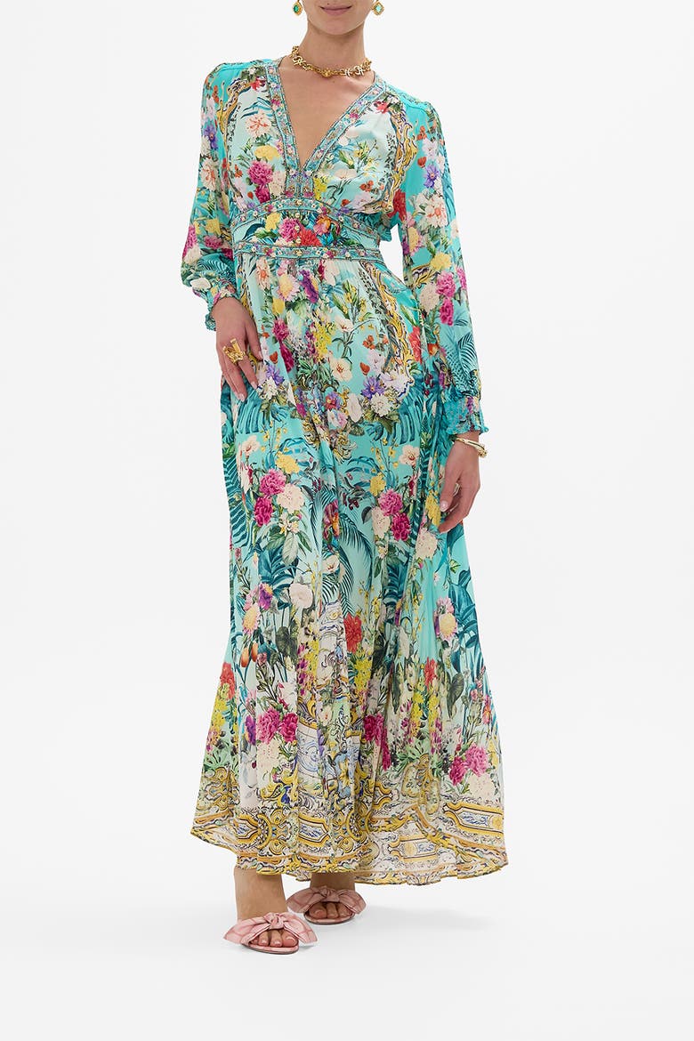 Button Dress With Shaped Waistband Gardens Of Queluz, Main, color, Gardens Of Queluz