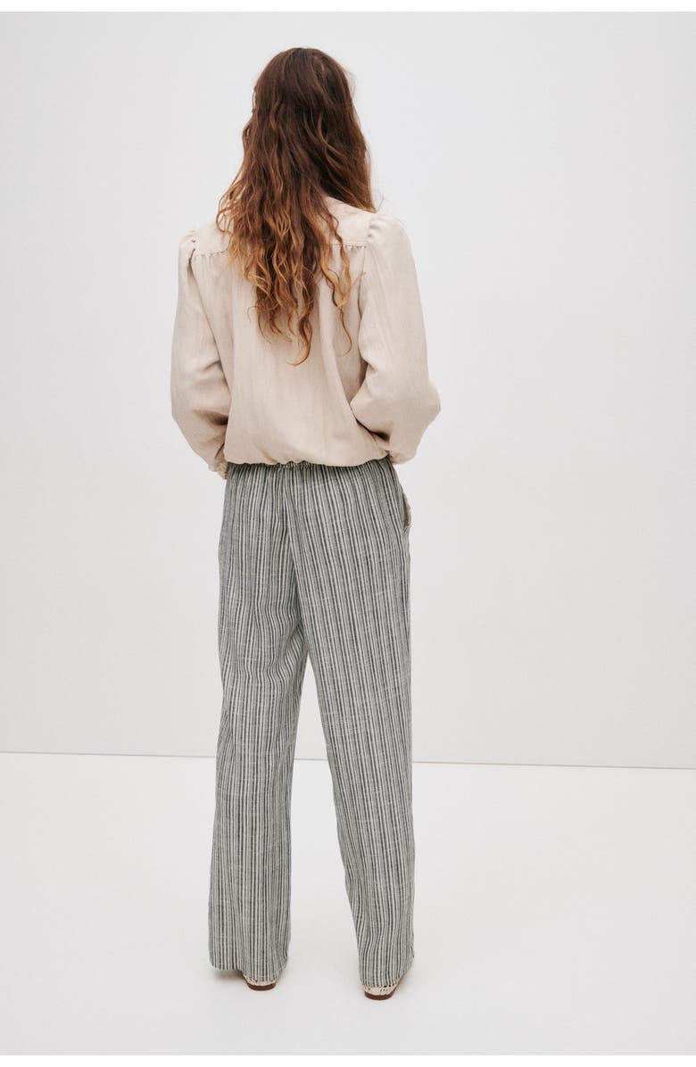 H&M Linen-blend Drawstring Trousers, Alternate, color, Black/Striped