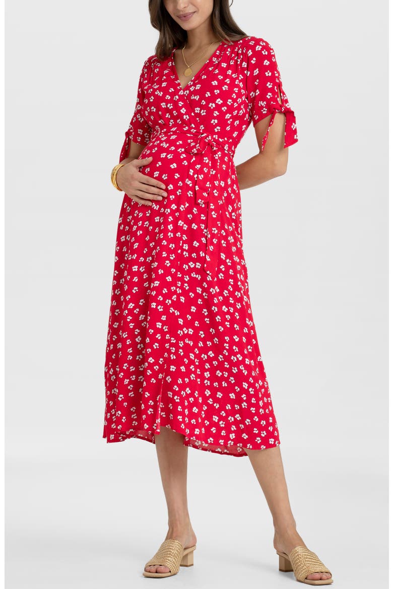 Floral Maternity Midi Dress, Main, color, RED FLOWER