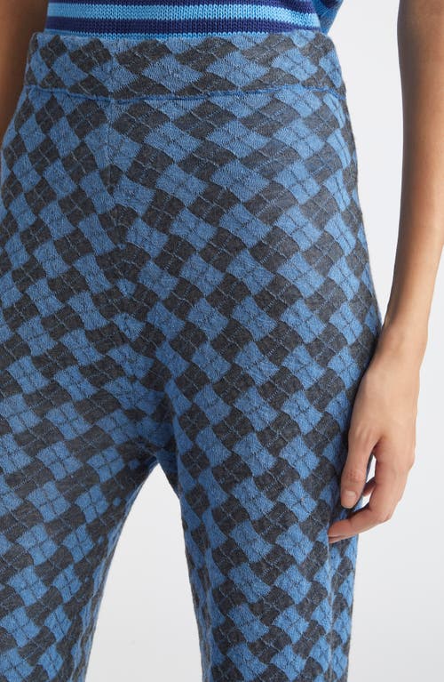 Yanyan Basket Argyle Drapey Wool Straight Leg Pants In Blue