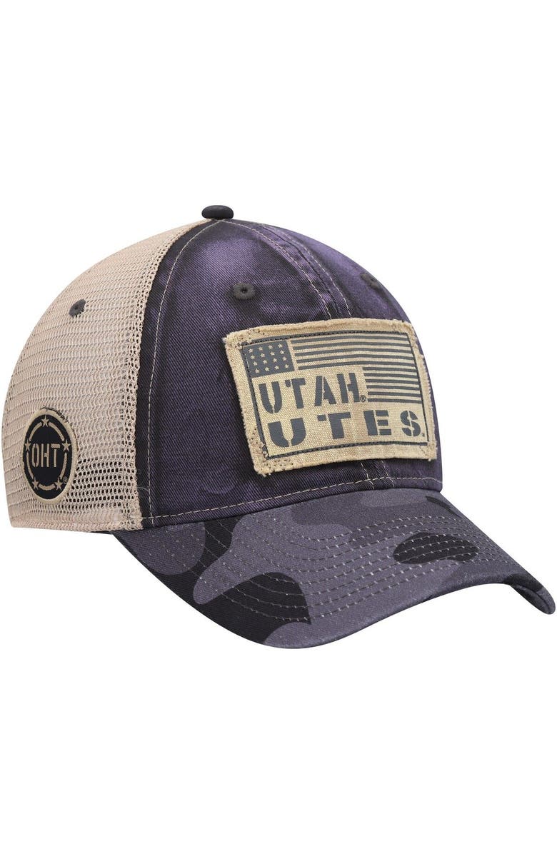 COLOSSEUM Men's Colosseum Charcoal Utah Utes OHT Military Appreciation United Trucker Snapback Hat, Alternate, color, 