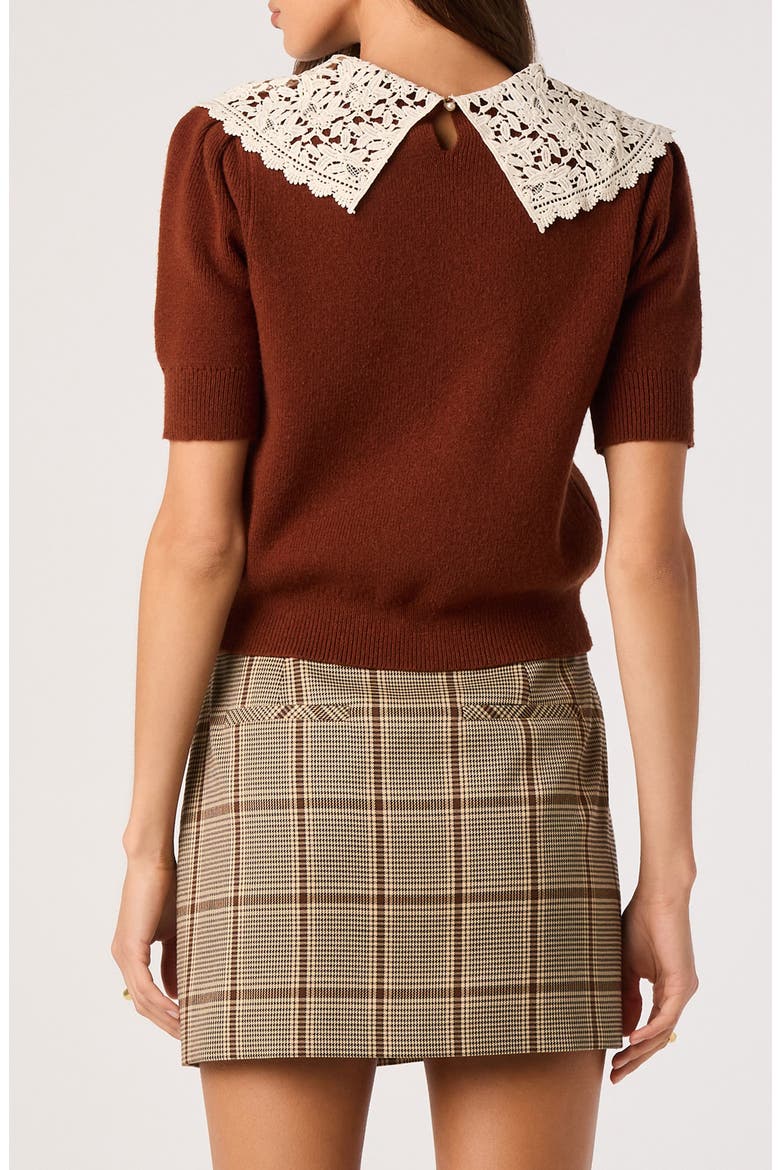 Carianne Lace Collar Short Sleeve Sweater, Alternate, color, RUST