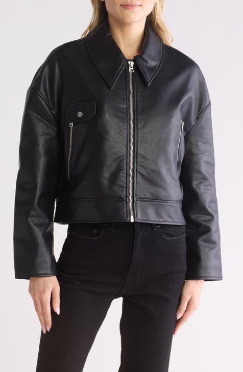 Cropped Vegan Leather Jacket