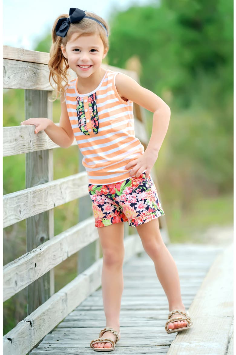 Stripe & Floral Tank & Ruffle Shorts Set, Alternate, color, PEACH STRIPE