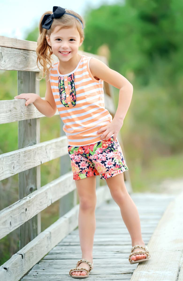 RuffleButts Stripe & Floral Tank & Ruffle Shorts Set, Alternate, color, 