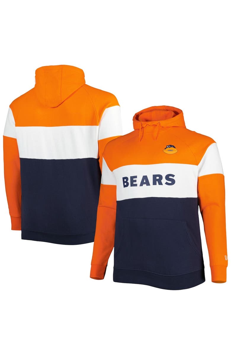 New Era Men's New Era Orange/Navy Chicago Bears Big & Tall Throwback Colorblock Fleece Raglan Pullover Hoodie, Main, color, 