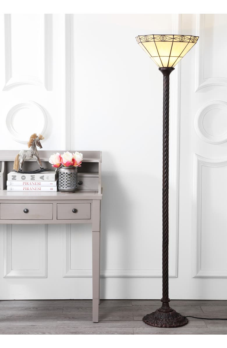 JONATHAN Y Moore Tiffany-Style 68.57" Torchiere LED Floor Lamp, Bronze, Alternate, color, Bronze