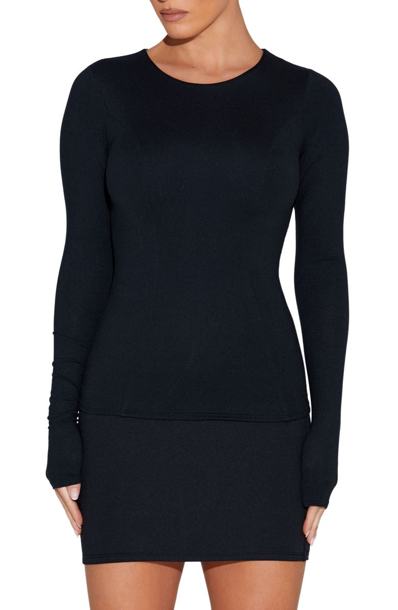 Naked Wardrobe x BARE In the Bare Long Sleeve Top, Main, color, Black