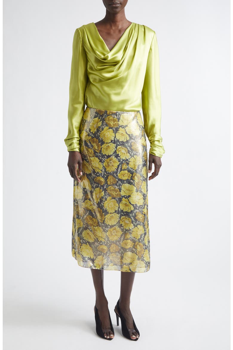 Draped Cowl Neck Silk Top, Alternate, color, LIME