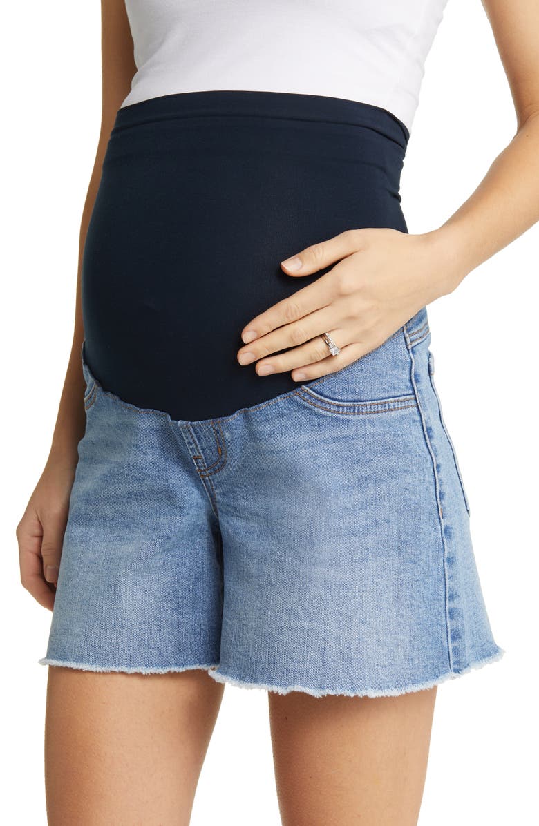 1822 Denim Over the Bump Frayed Denim Maternity Shorts, Alternate, color, Jocelyn