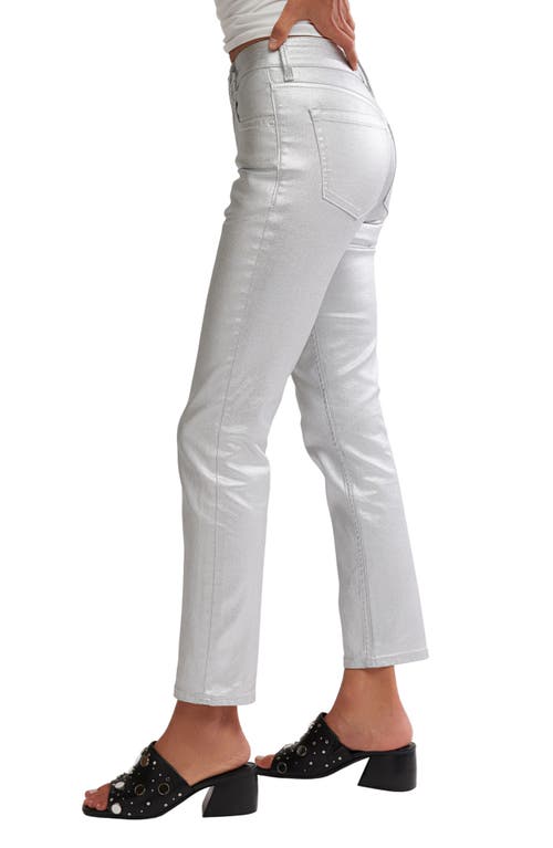 Free People Oracle Metallic Low-rise Slim Ankle Straight Jeans In White