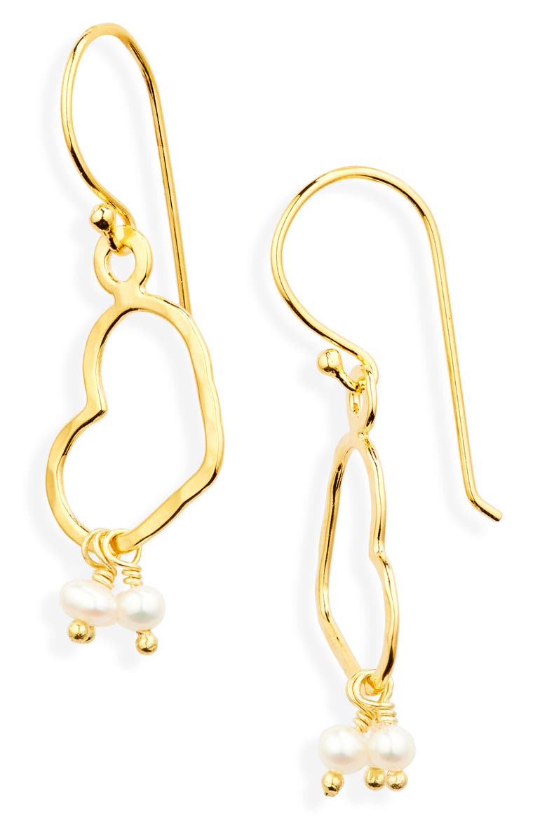 Esther Pearl Heart Drop Earrings, Main, color, GOLD