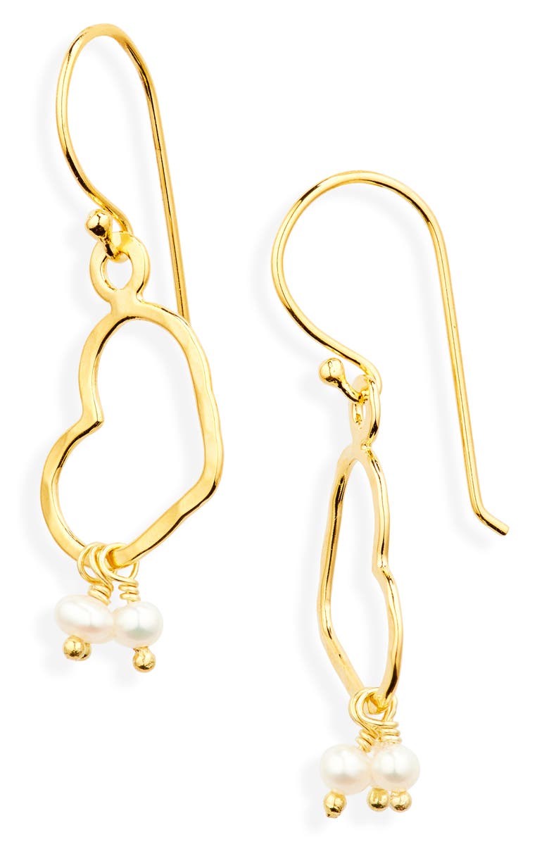 Kiara by Ki-Ele Esther Pearl Heart Drop Earrings, Main, color, Gold