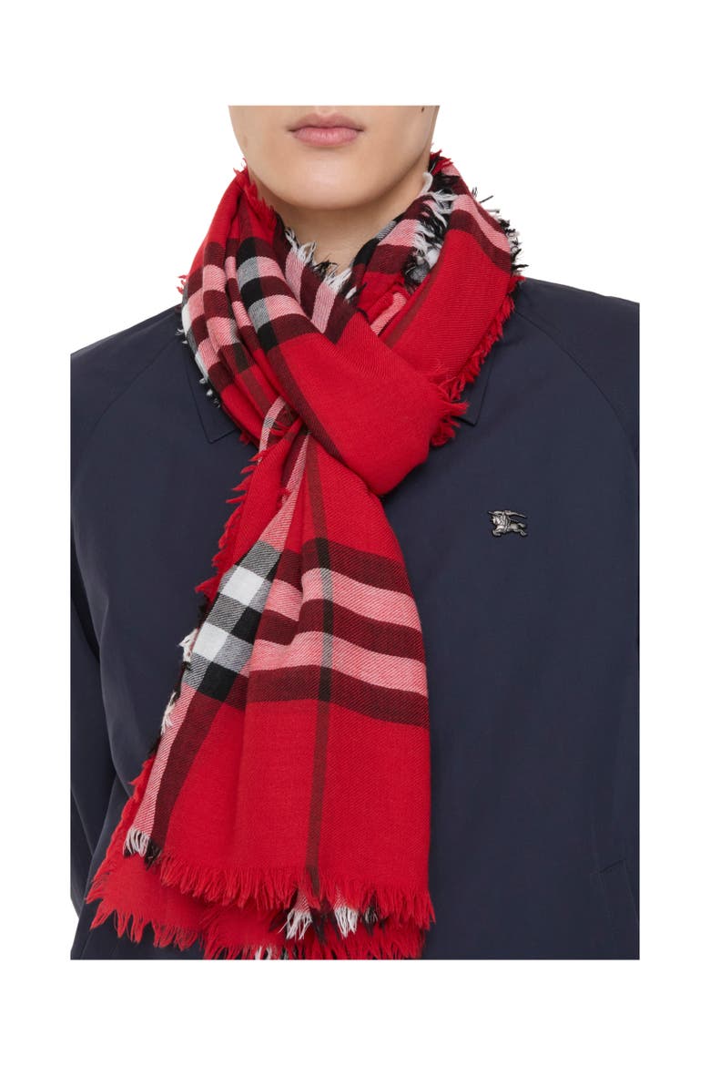 Wide Check Wool Scarf, Alternate, color, Post red
