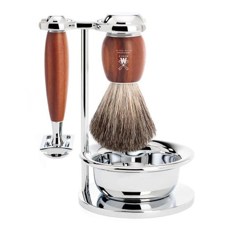 Vivo Plumwood 4-Piece Pure Badger & Safety Razor Shaving Set