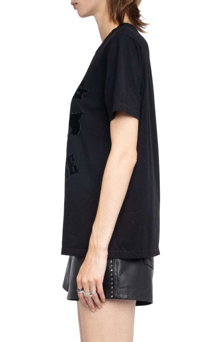 Zadig & Voltaire Edwin Crystal Embellished Flocked Logo T-Shirt, Alternate, color, Black