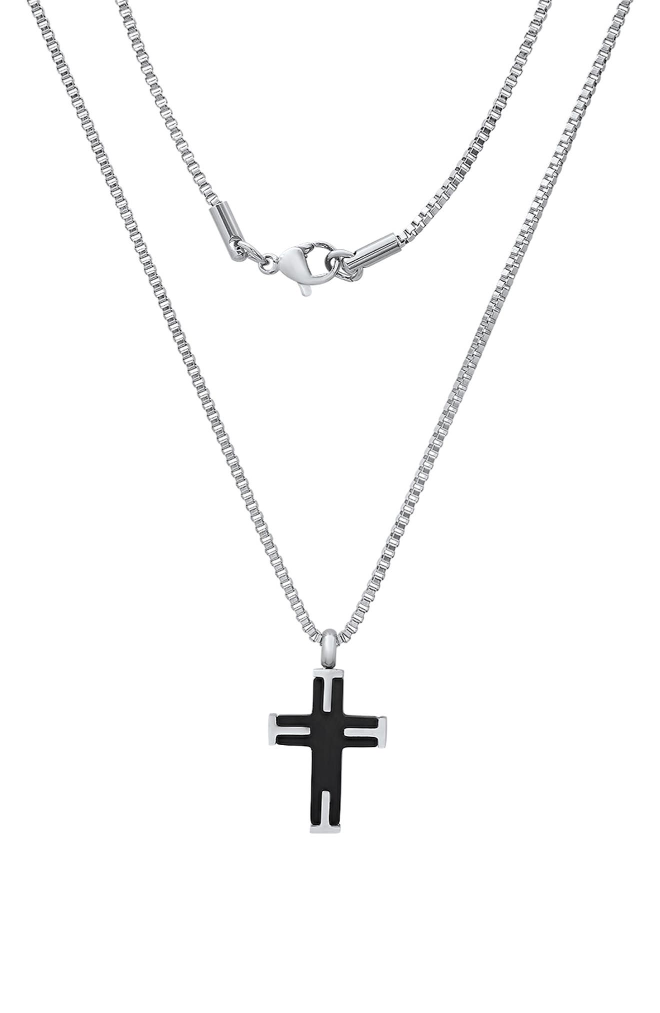 HMY JEWELRY Men's Two-Tone Stainless Steel Cross Pendant Necklace