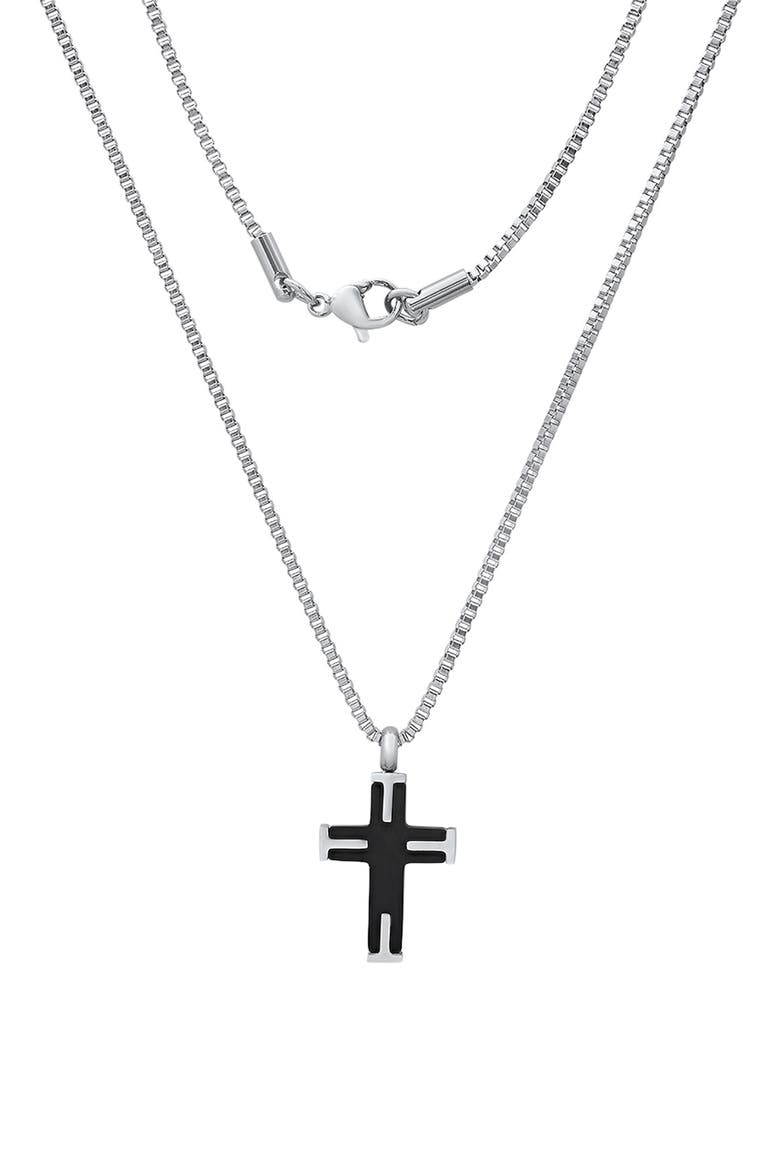 Men's Two-Tone Stainless Steel Cross Pendant Necklace, Main, color, SILVER/ BLACK