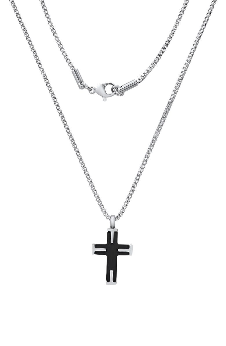 HMY JEWELRY Men's Two-Tone Stainless Steel Cross Pendant Necklace, Main, color, Silver/ Black