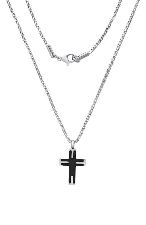 Men's Two-Tone Stainless Steel Cross Pendant Necklace