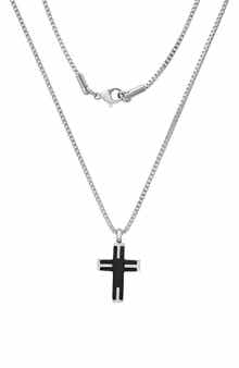 HMY JEWELRY Men's Two-Tone Stainless Steel Cross Pendant Necklace
