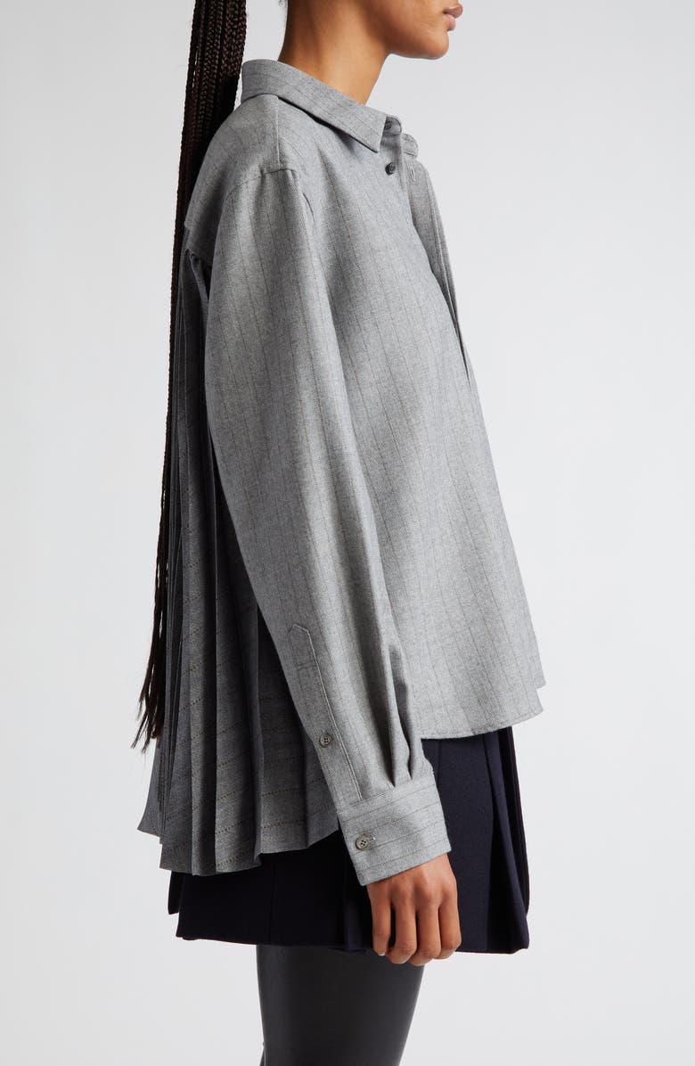 Sacai Pinstripe Pleated Back Button-Up Shirt, Alternate, color,