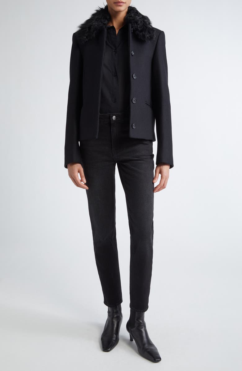 TOTEME Wool Blend Jacket with Removable Genuine Shearling Collar, Alternate, color, 