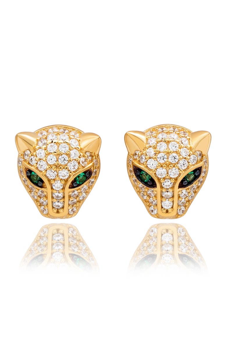 Pavé Cubic Zirconia Panther Stud Earrings, Main, color, YELLOW