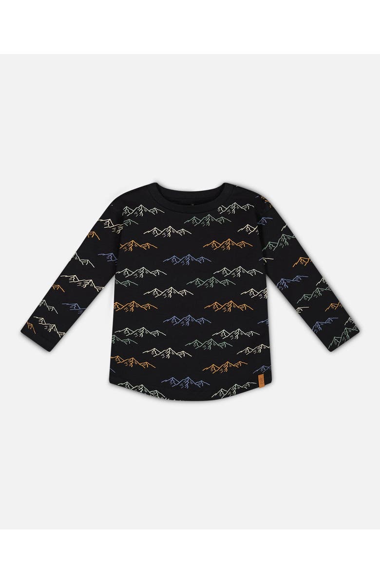 Deux par Deux Boy's Long Sleeve Printed T-Shirt Black Printed Mountains, Main, color,