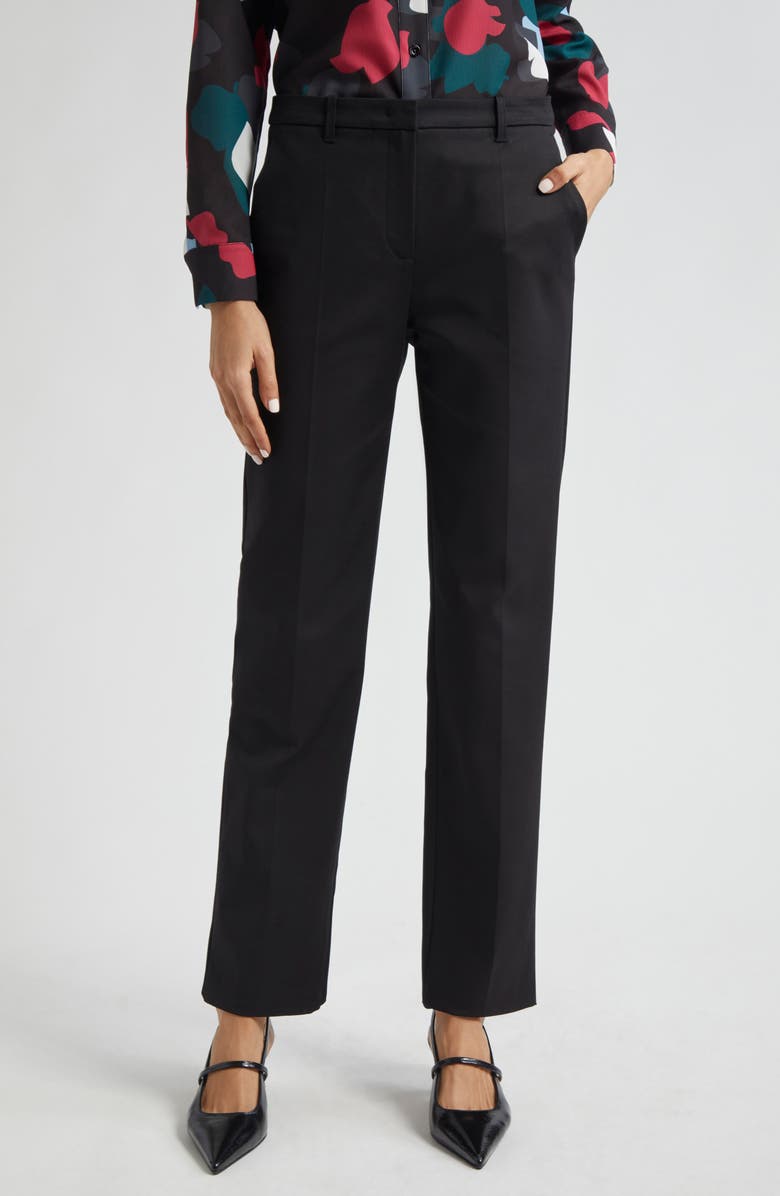 Emporio Armani Cotton Couture Straight Leg Pants, Main, color, Solid Black