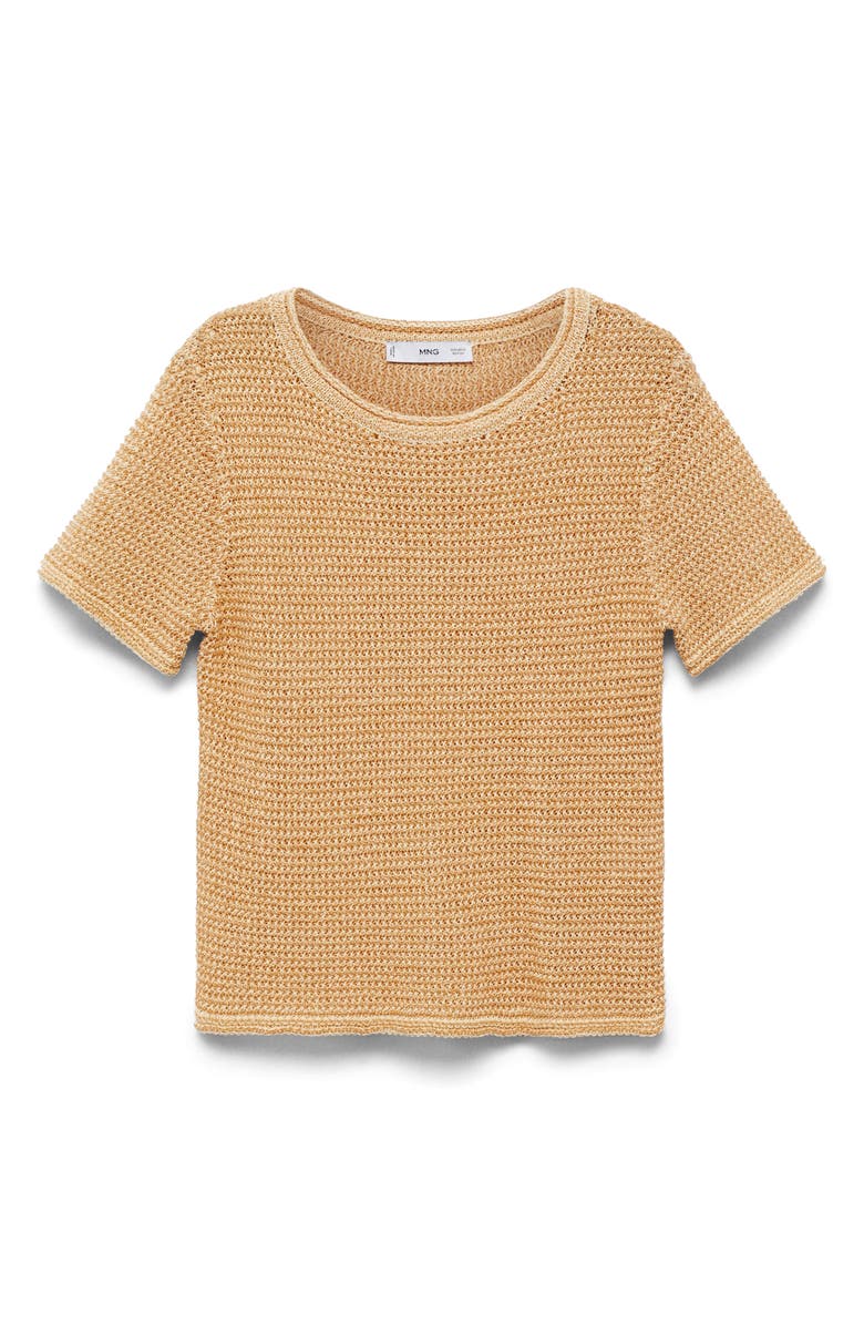 MANGO Dorae Textured Short Sleeve Sweater, Alternate, color, Medium Brown