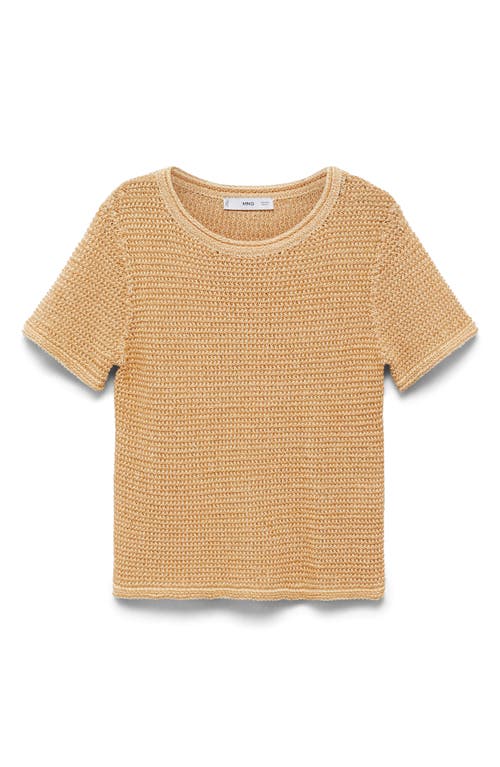 Mango Dorae Textured Short Sleeve Sweater In Brown