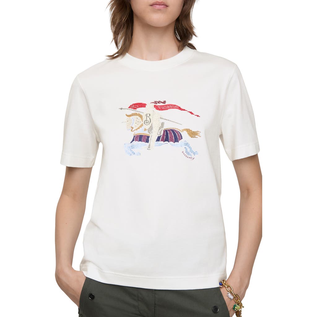 Burberry Crystal Ekd Cotton T-shirt In White